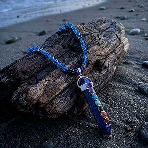 Chakra Blue Lapis and Blue beads w black spacer beads  20 inches